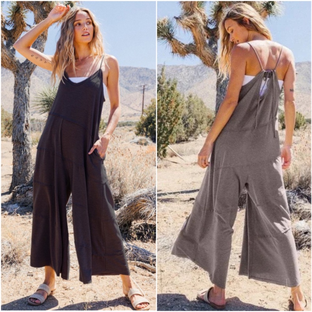 Ces Femme Boho Black Back Tie Wide Leg Jumper Jumpsuit - Picture 1 of 3